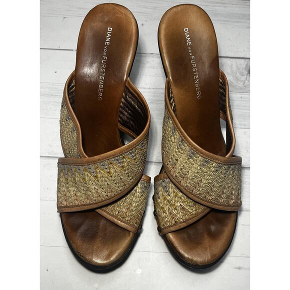 Diane von Furstenberg Shoes Womens Size 9.5 Brown Wedge Platform Sandals Raffia - Picture 5 of 10